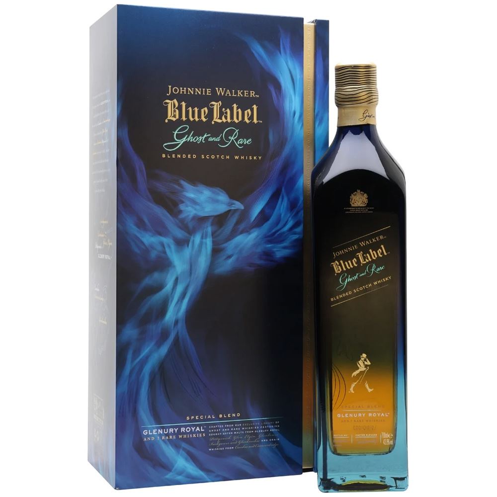 JOHNNIE WALKER BLUE LABEL GHOST AND RARE GLENURY ROYAL 70CL 43,8%